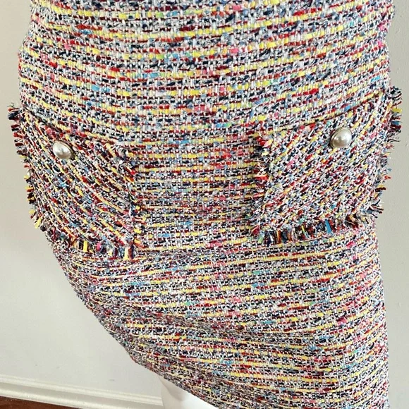 Karl Lagerfeld Paris Tweed Sleeveless Dress Fringe 6 - Picture 8 of 12